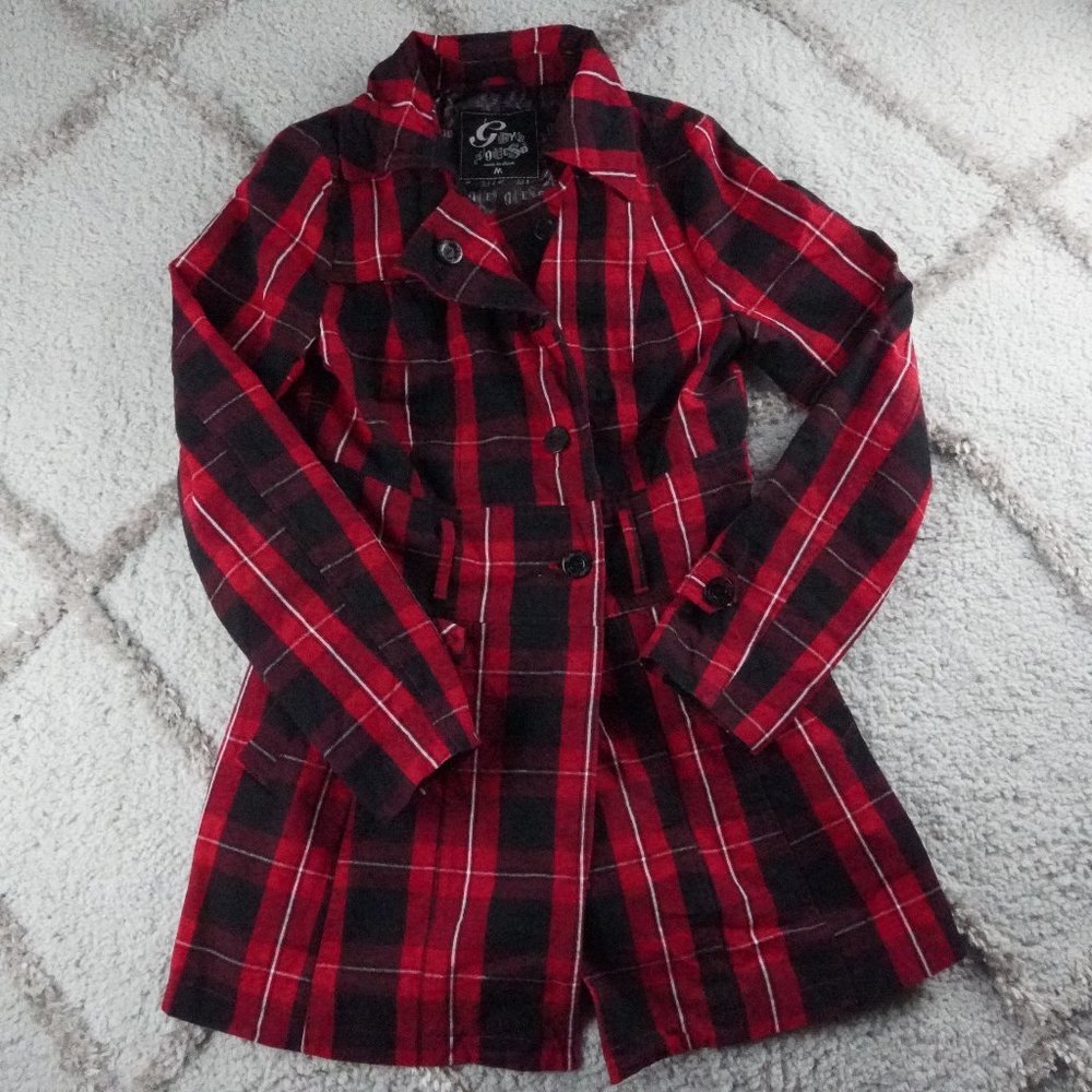 Guess plaid button down jacket women's medium red/black
